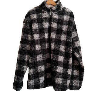 GENTLY Used} Cabin Fever by Ramatex Black/Grey, Plaid-  1/4 Zip Pullover/Size XL